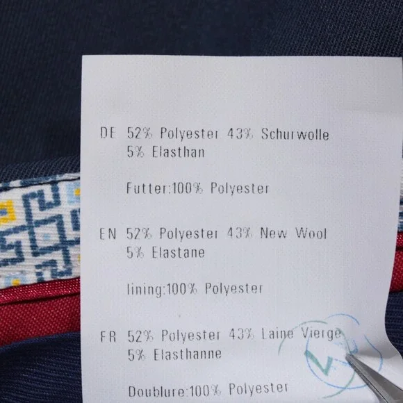 Meyer NWT Dress Pants Size 29 (Stocky US 44) Bonn In Solid Blue Polyester Blend